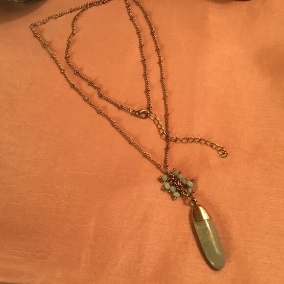 Goldtone Aquamarine-Colored Necklace  - Picture 4 of 4